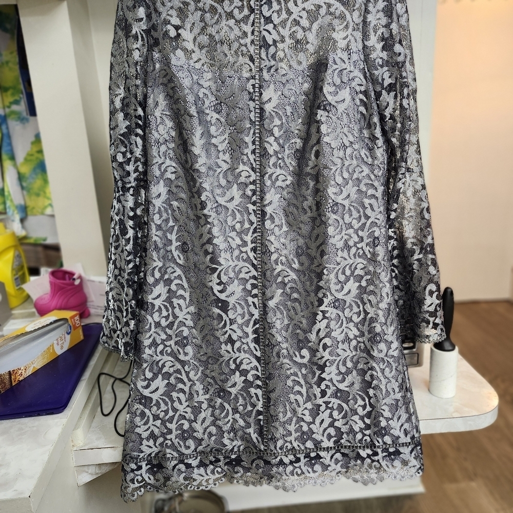 White House Black Market Gray Lace Long Sleeve Dress